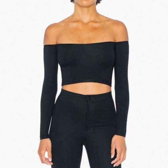 American Apparel Off the Shoulder Crop Top Long sleeve black - Picture 1 of 1
